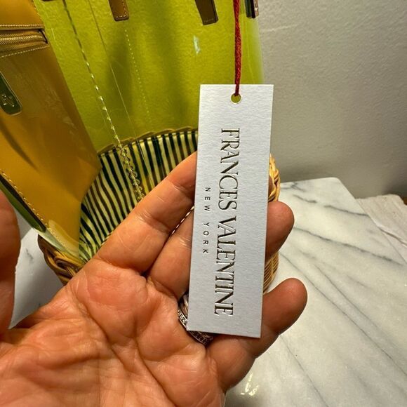 Frances Valentine bucket purse wicker bottom neon green NWT missing strap - Picture 14 of 16